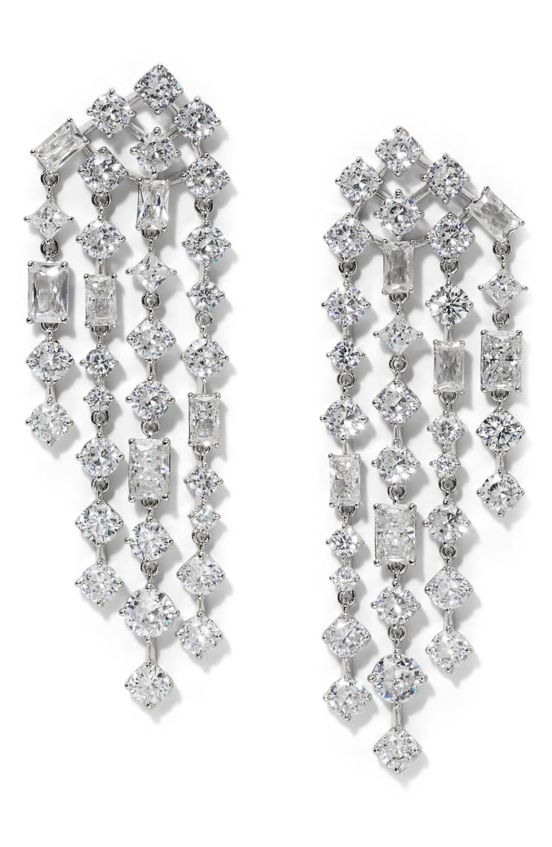 Nadri Sunshower Crystal Cascade Drop Earrings, Main, color, Rhodium/ Clear