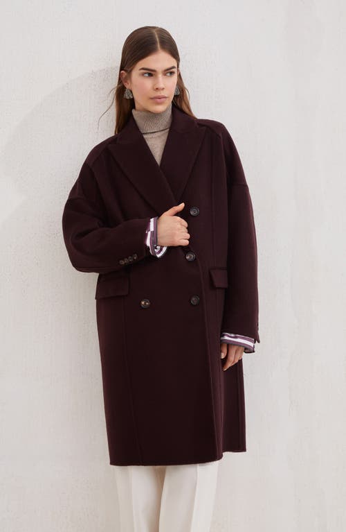 Brunello Cucinelli Burgundy Cashmere Double-breasted Cocoon Coat In Burgundy