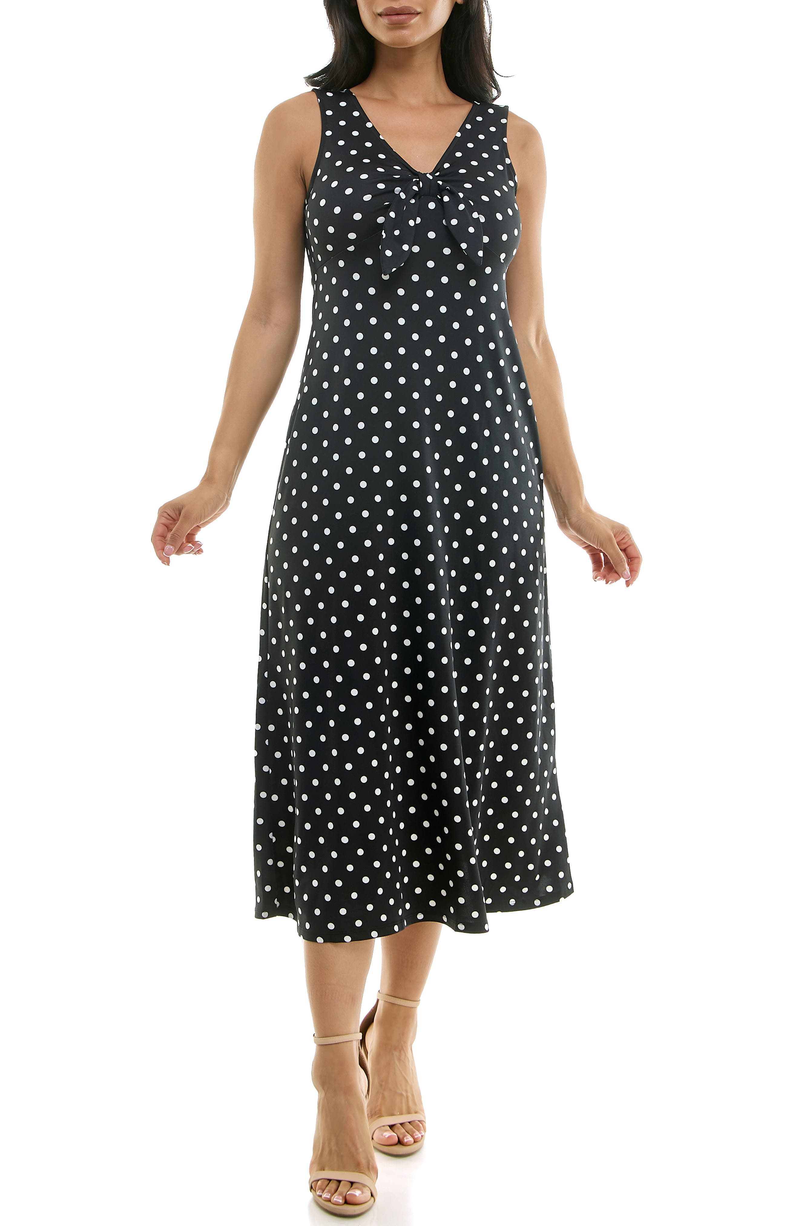 Nina Leonard Tie Front Sleeveless Midi Dress