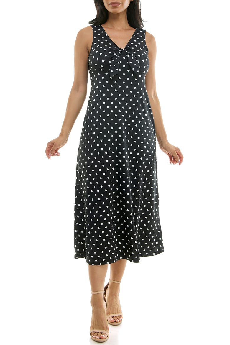 Tie Front Sleeveless Midi Dress, Main, color, BLACK/ IVORY