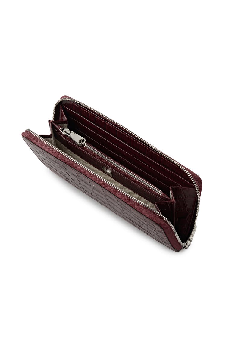 Dukes Place - Faux Croc Large Zip Around Wallet, Alternate, color, Dark Cherry