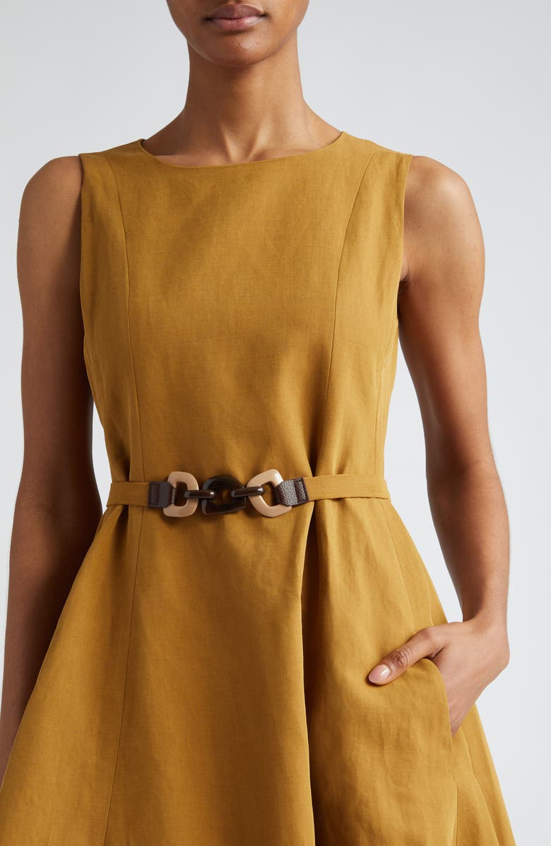 Max Mara Amelie Sleeveless Cotton & Linen Belted Dress, Alternate, color, 
