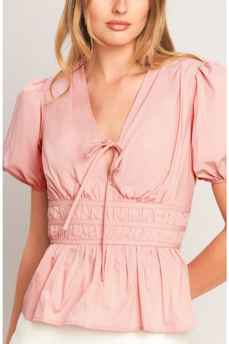 Solid Puff Sleeve Peplum Top, Alternate, color, BABY PINK