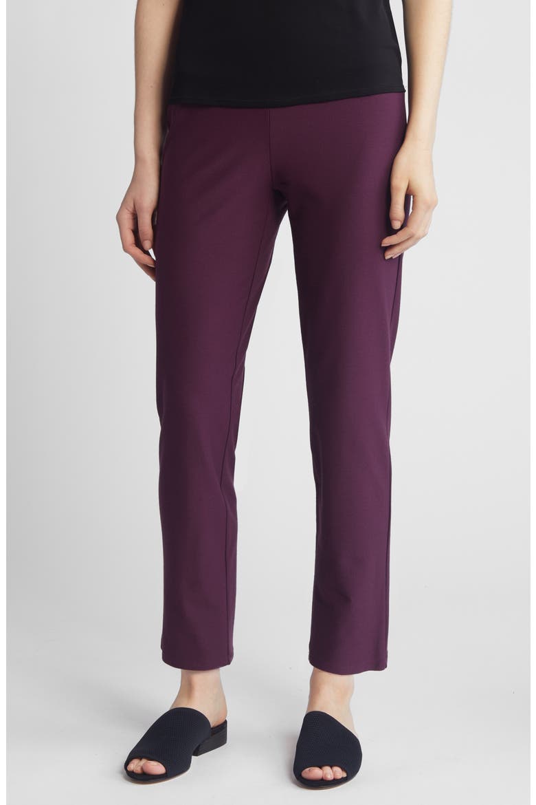 High Waist Slim Crepe Ankle Pants, Main, color, BLACKBERRY