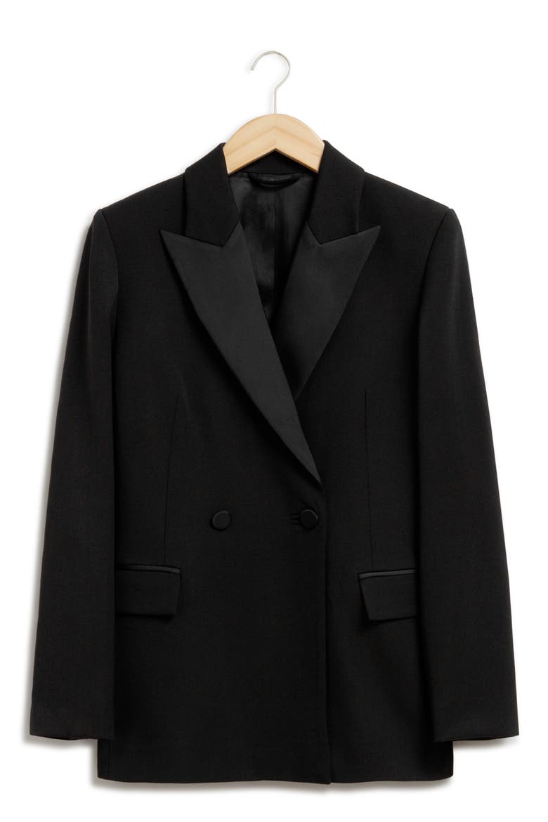 Wool Blend Tuxedo Blazer, Alternate, color, BLACK