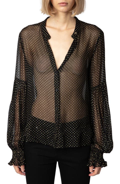 Tandy Sheer Sequin Button-Up Shirt