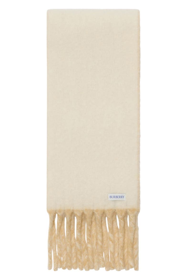 Logo Text Jacquard Reversible Alpaca & Wool Blend Fringe Scarf, Alternate, color, SAND