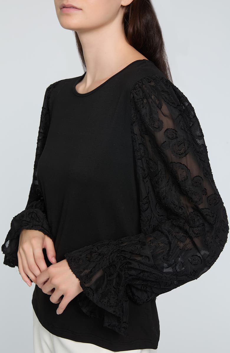 Elie Tahari The Mavea Mixed Media Top, Alternate, color, Noir Black