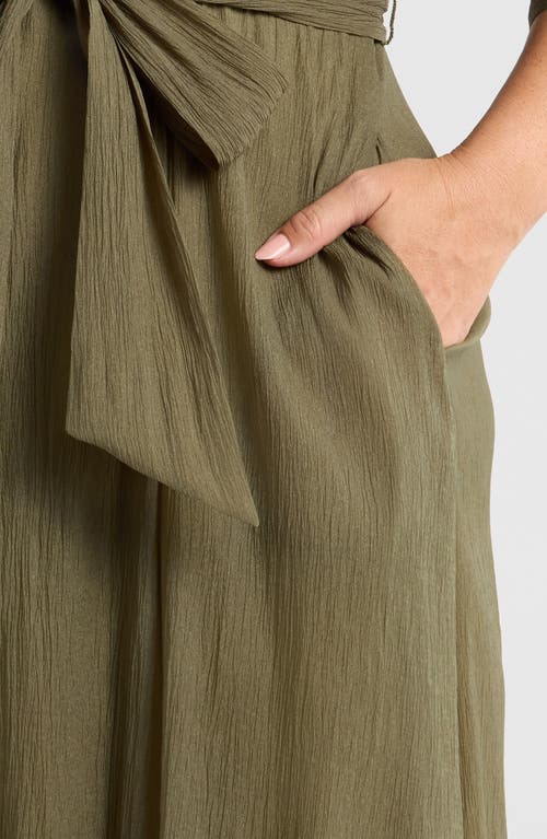 Melloday Chiffon Maxi Shirtdress In Olive