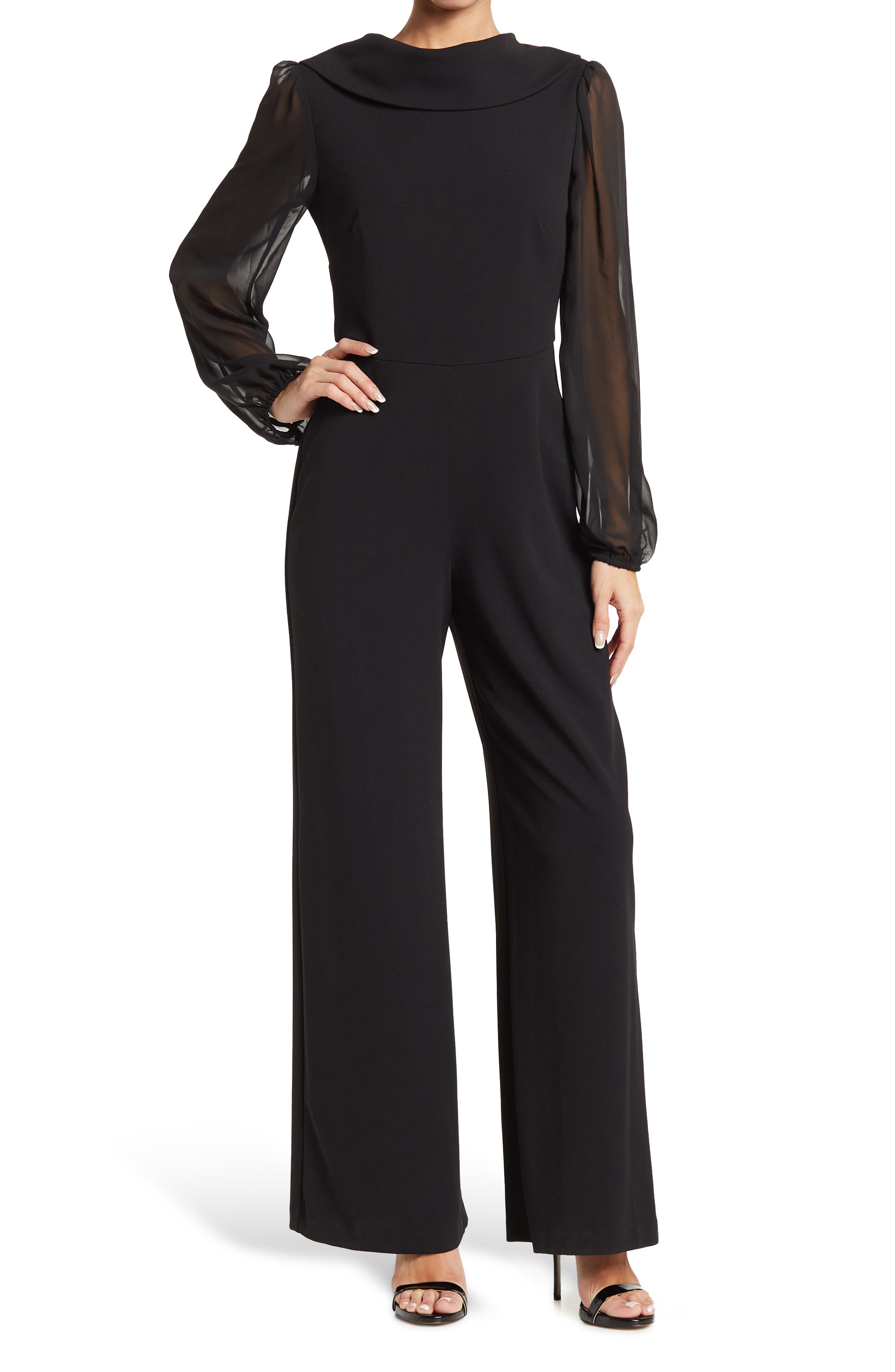 Connected Apparel Chiffon Long Sleeve Jumpsuit