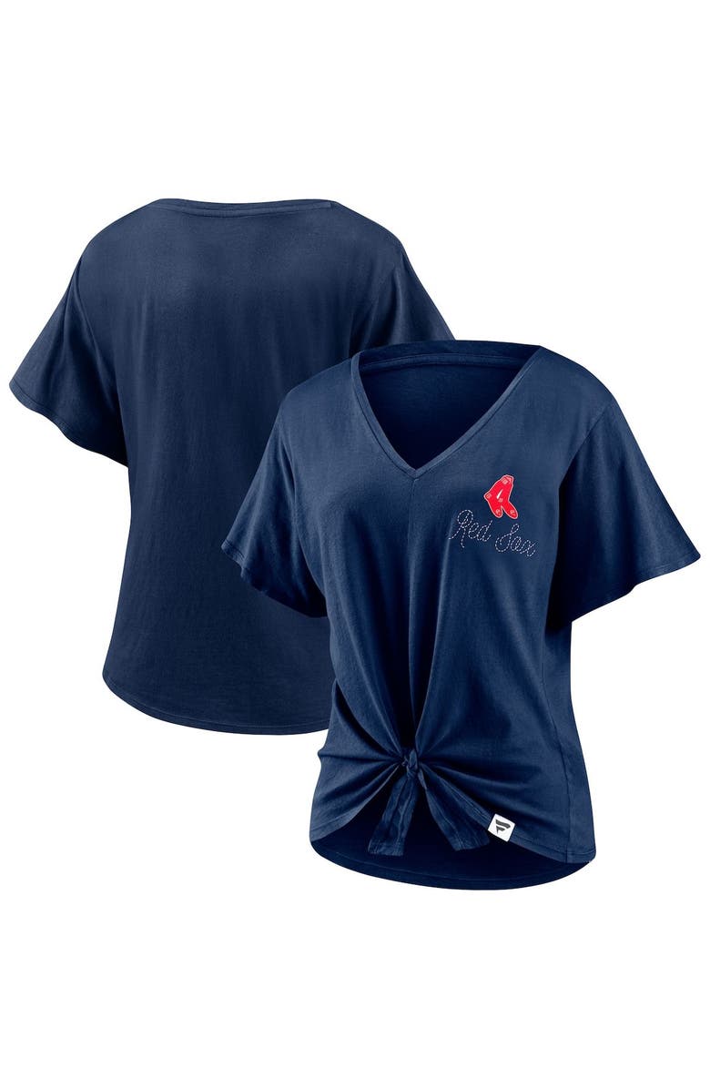 FANATICS Women's Fanatics Branded Navy Boston Red Sox Sport Resort Script Washed Tie Front V-Neck T-Shirt, Main, color, 