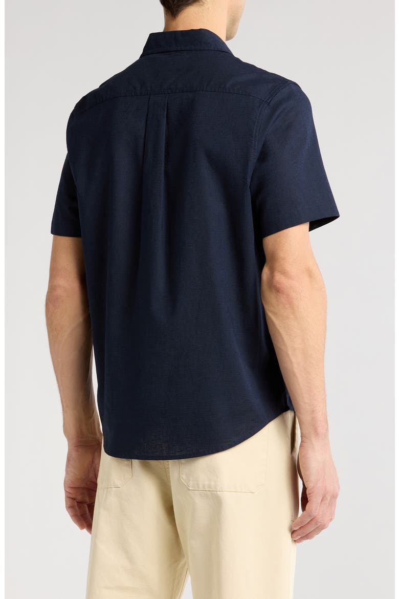 Linen & Cotton Short Sleeve Button-Up Shirt, Alternate, color, NAVY BLAZER