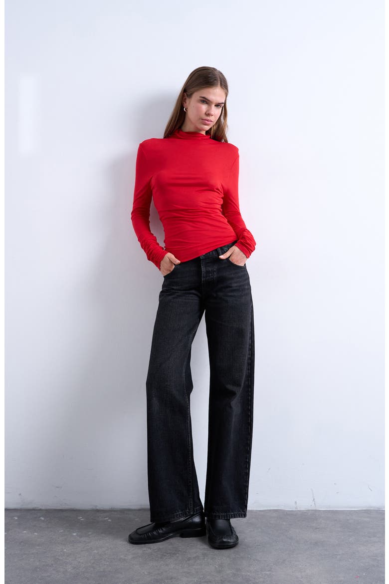 Funnel Neck Long Sleeve Top, Alternate, color, RED