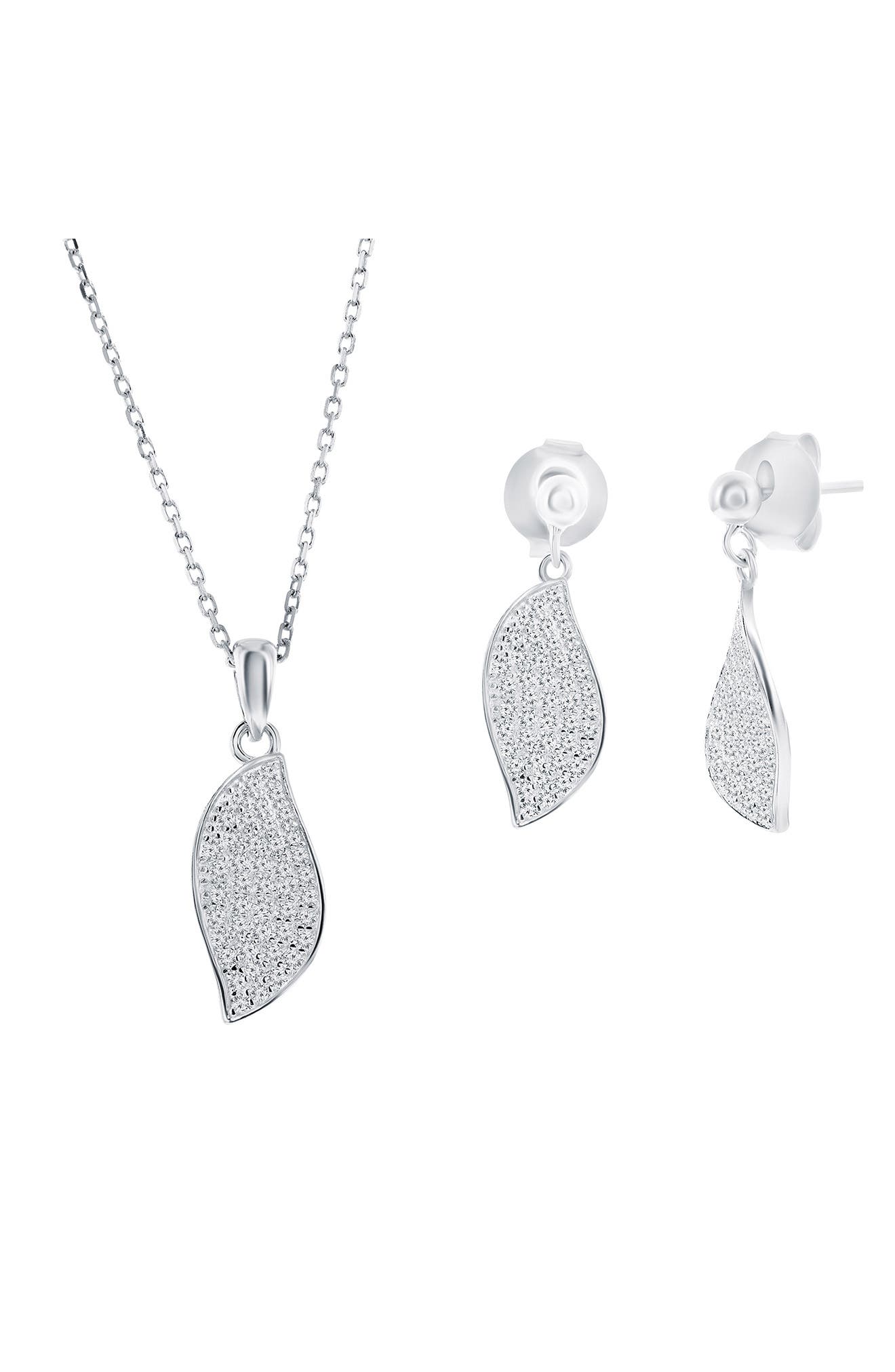 SIMONA Pavé Cubic Zirconia Wave Drop Earrings & Pendant Necklace Set