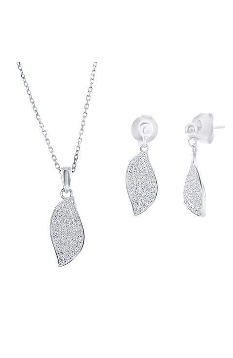 Pavé Cubic Zirconia Wave Drop Earrings & Pendant Necklace Set