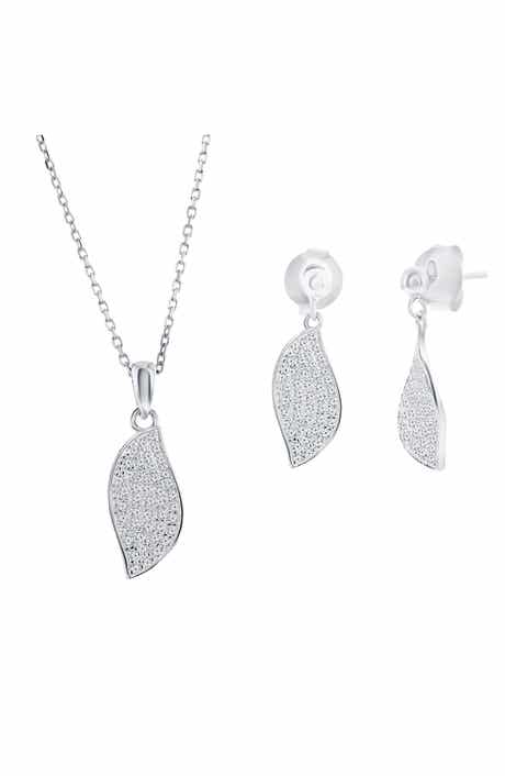 SIMONA Pavé Cubic Zirconia Wave Drop Earrings & Pendant Necklace Set