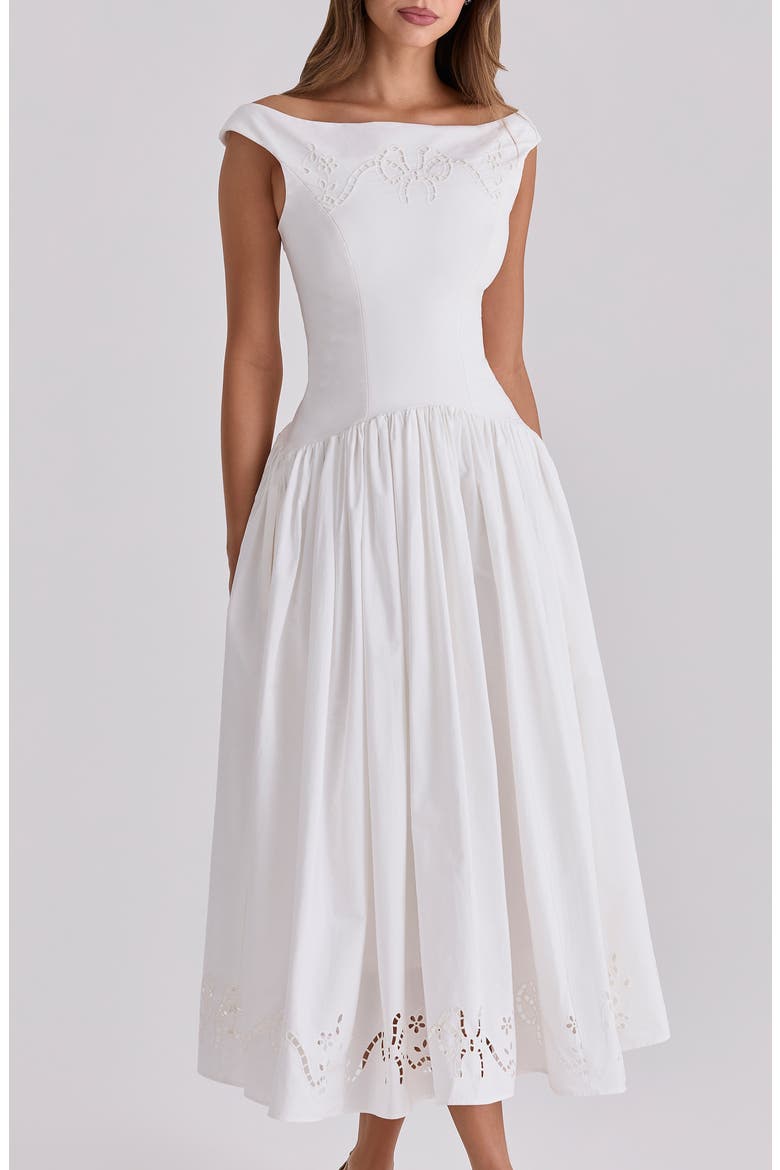 Lauren Broderie Anglaise Midi Dress, Alternate, color, WHITE
