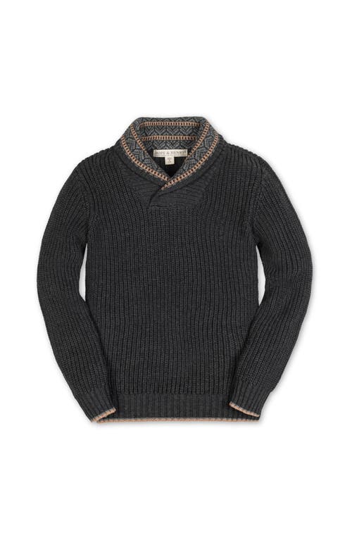 Hope & Henry Kids' Organic Long Sleeve Shawl Collar Sweater With Intarsia Detail In Black