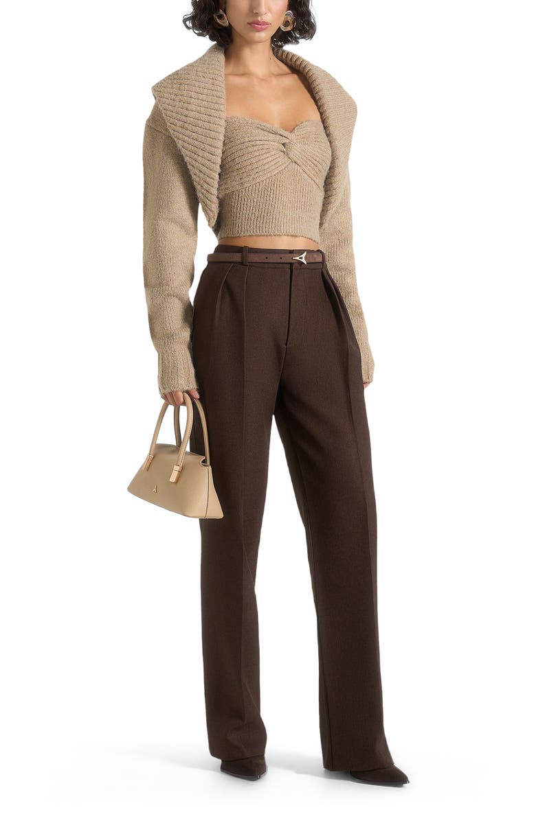 Manière De Voir Emya 2-in-1 Knit Shrug With Twisted Bandeau Top, Alternate, color, Taupe