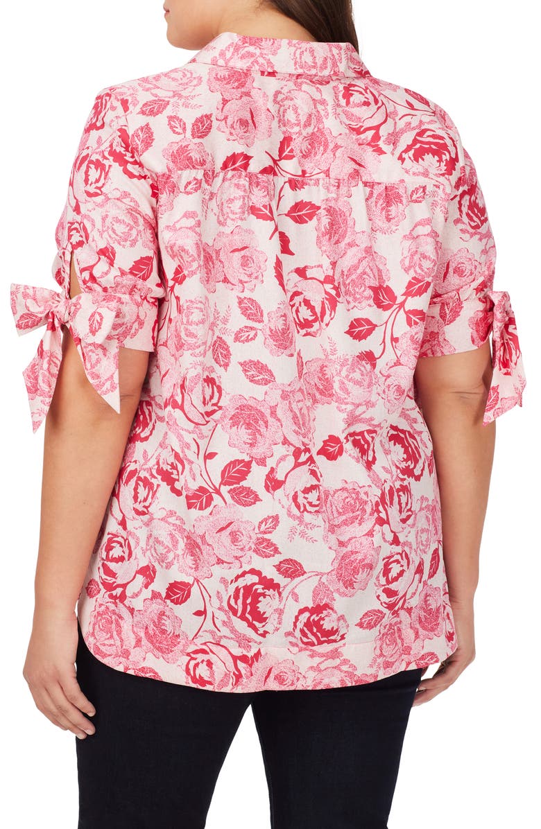 Foxcroft Emma Vintage Rose Bow Sleeve Cotton Tunic Blouse, Alternate, color, 