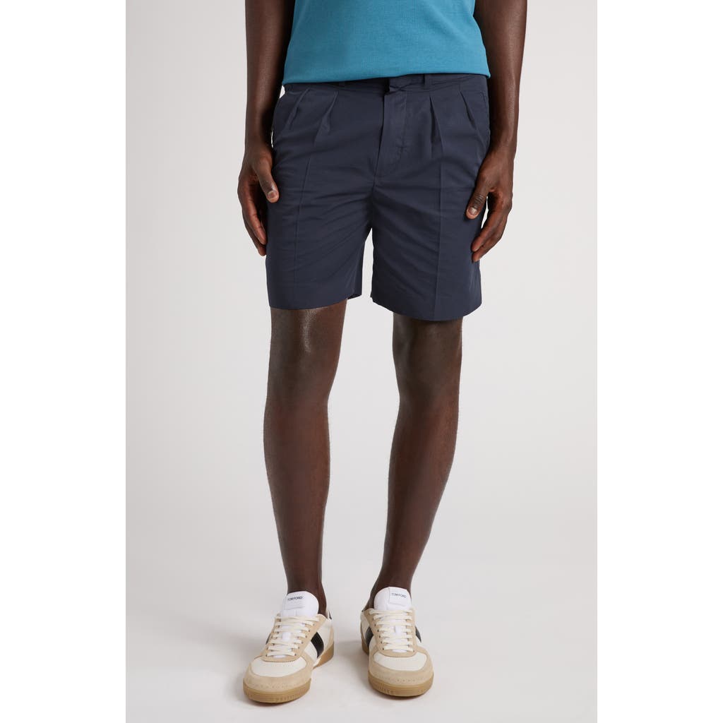Tom Ford Fluid Pleated Cotton & Silk Poplin Shorts In Hb825 Navy