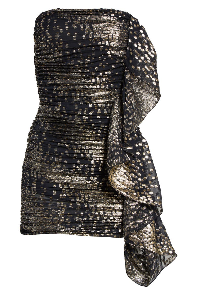 Talia Metallic Silk Blend Strapless Cocktail Dress, Alternate, color, BLACK METALLIC JACQUARD