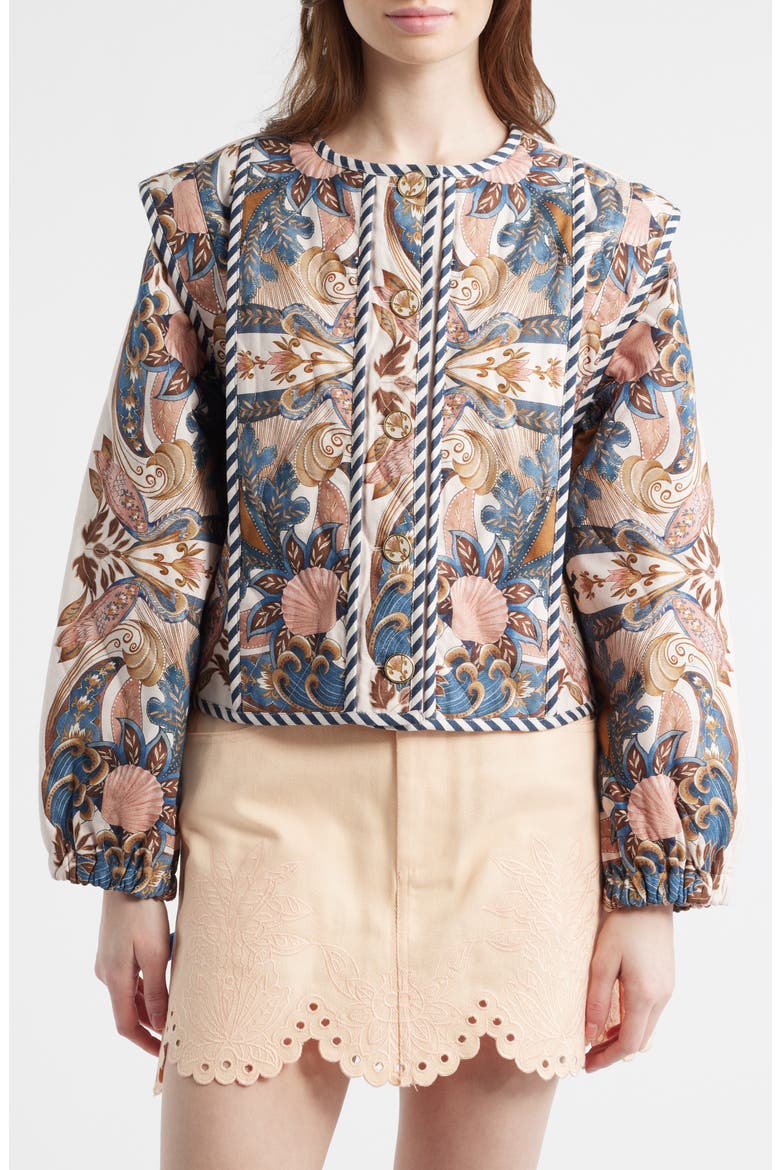 Sea Garden Print Button Front Jacket, Alternate, color, SEA GARDEN SCARF SOF