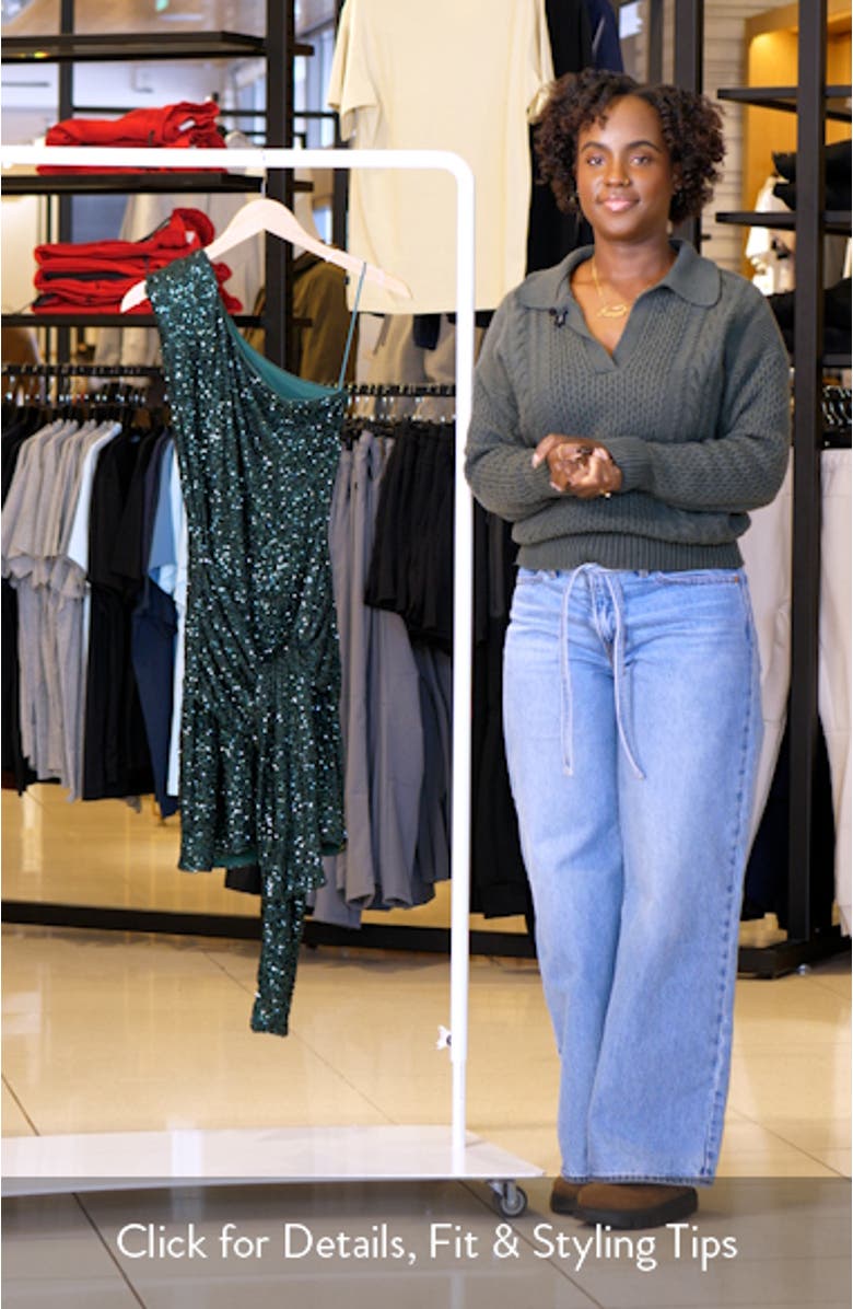 Sequin Draped Padded One-Shoulder Minidress, sales video thumbnail