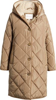 Lucky Brand Cozy Diamond Quilted Faux Shearling Lined Coat