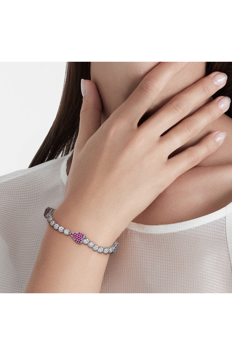 DELMAR Sterling Silver Lab Grown White Sapphire & Ruby Heart Bracelet, Alternate, color, Red