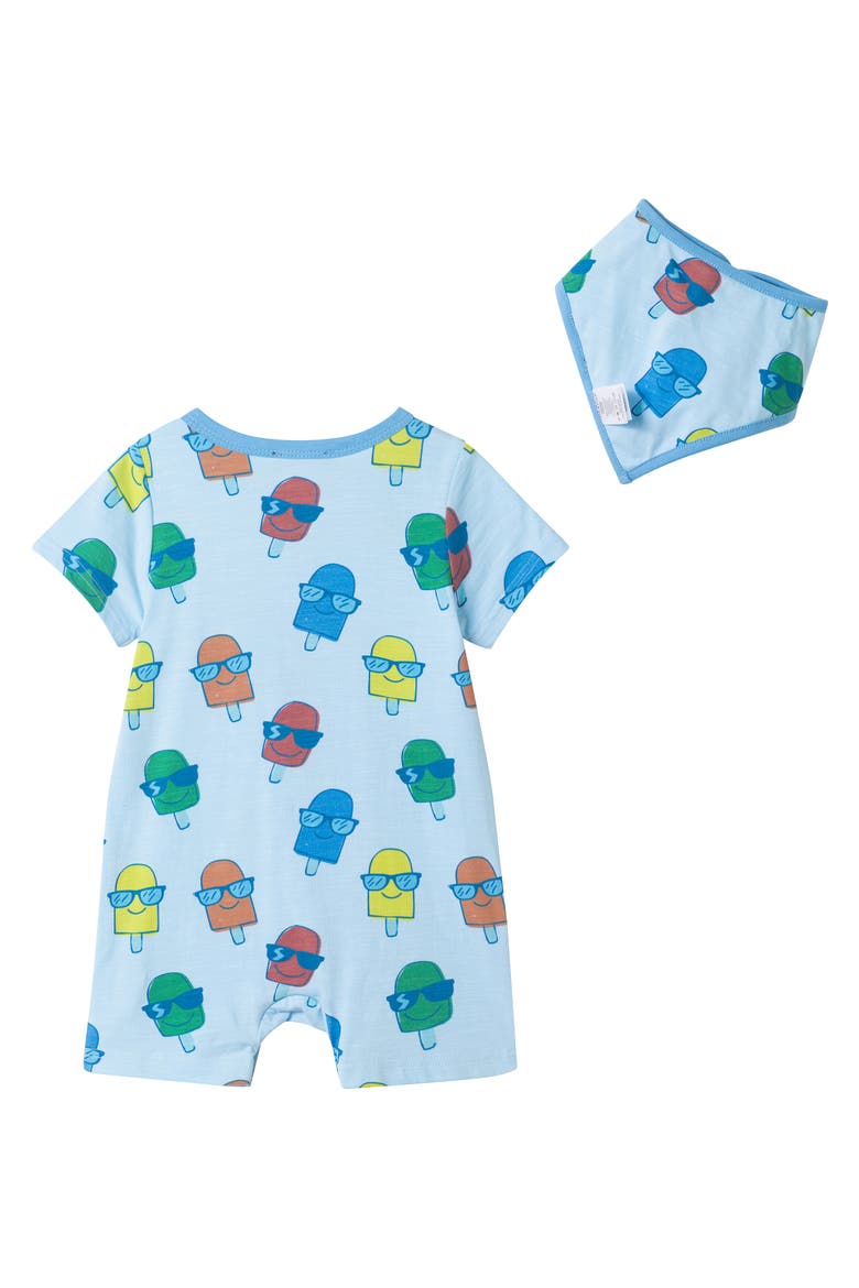 Print Romper & Bib Set, Alternate, color, BLUE ICE POP