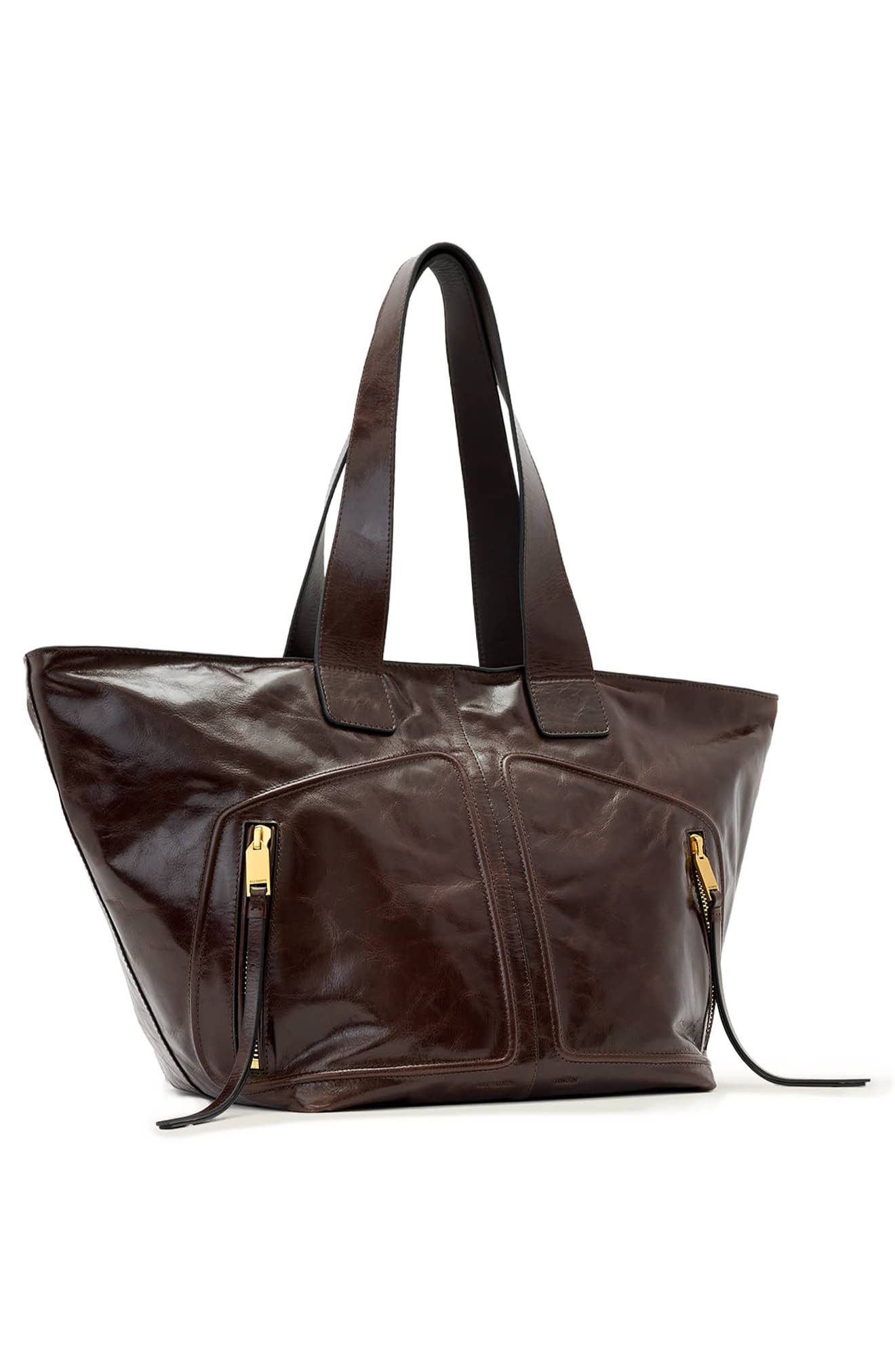 AllSaints Jean Rey Leather Tote, Alternate, color, Cognac Brown