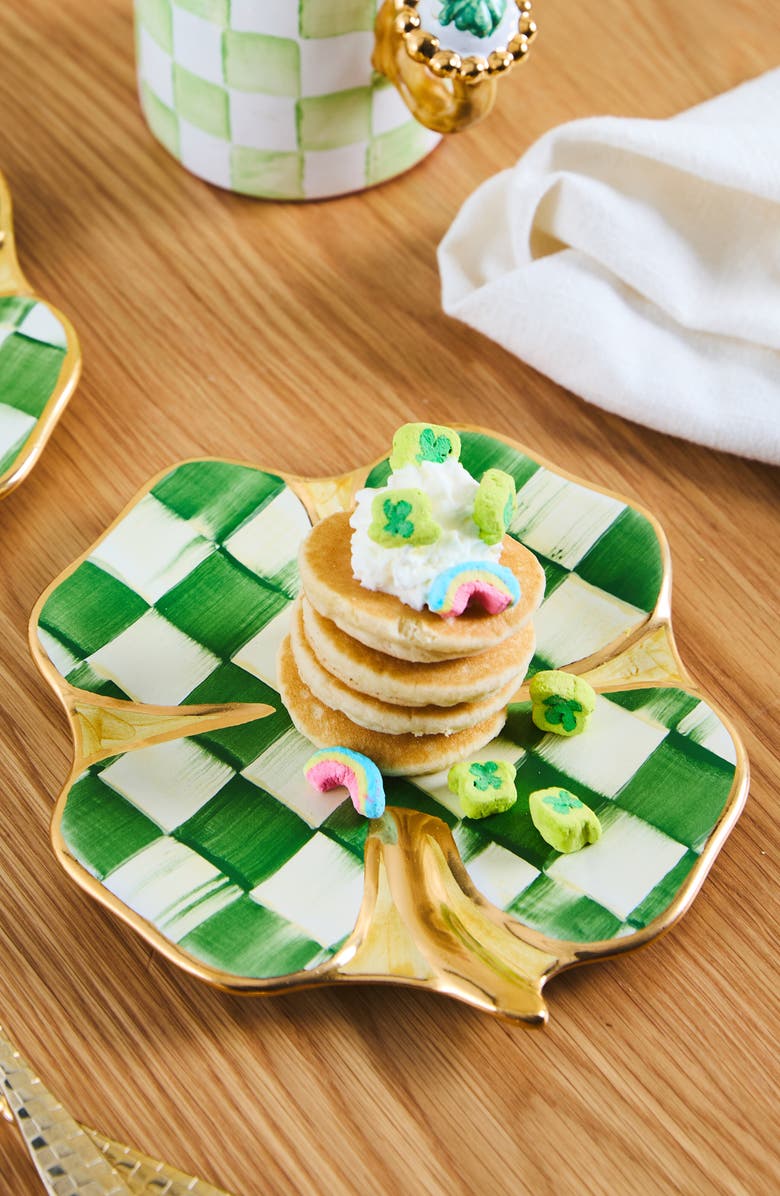 MACKENZIE CHILDS Lucky Check Clover Plate, Alternate, color, Green