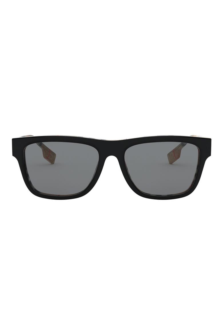 56mm Rectangular Sunglasses, Main, color, BLACK/ VINTAGE CHECK / GREY