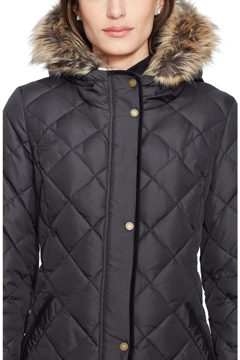 Faux Fur Trim Down & Feather Fill Parka, Alternate, color, BLACK