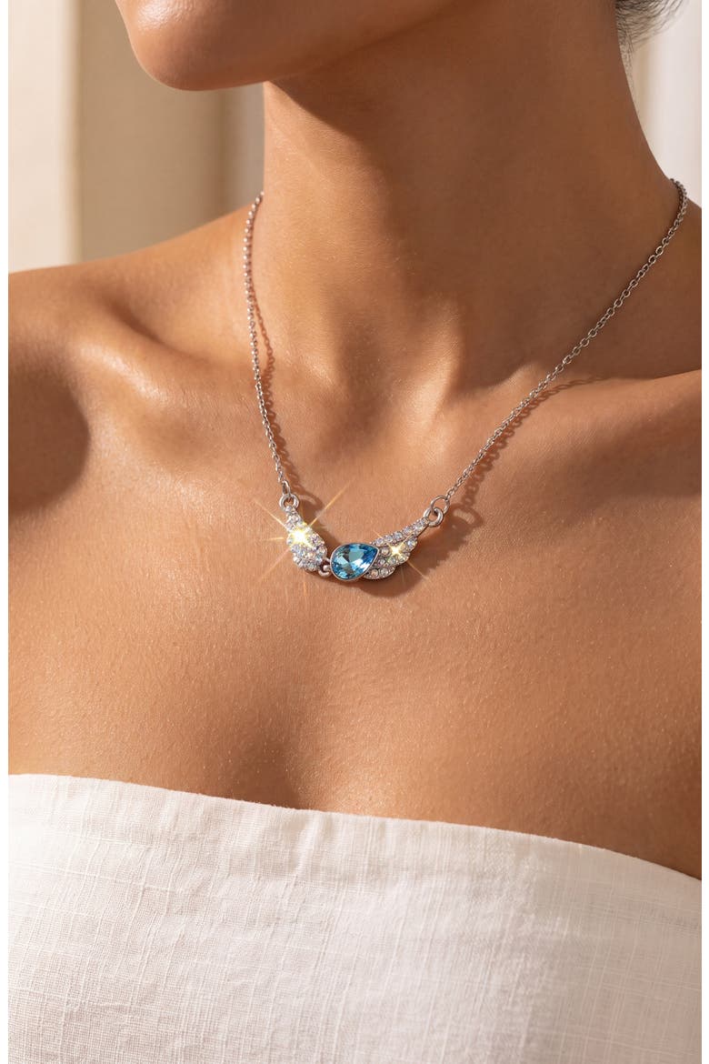 Teardrop Angel Wing Pendant Necklace, Alternate, color, Aqua