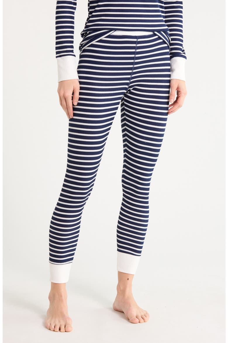 Thermal Waffle Stitch Leggings, Main, color, DEEP SEA NAVY IVORY STRIPE