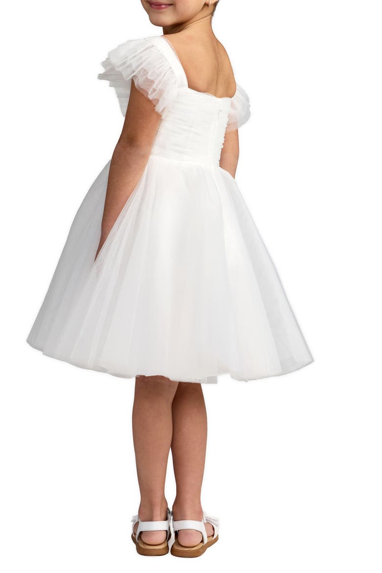 Girls White Ruffle Shoulder Tulle Dress, Alternate, color, White