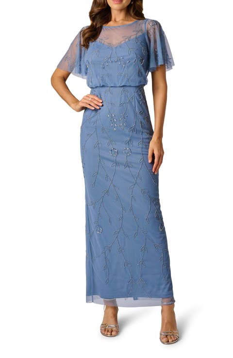 Beaded Mesh Blouson Gown