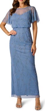 Adrianna Papell Beaded Mesh Blouson Gown