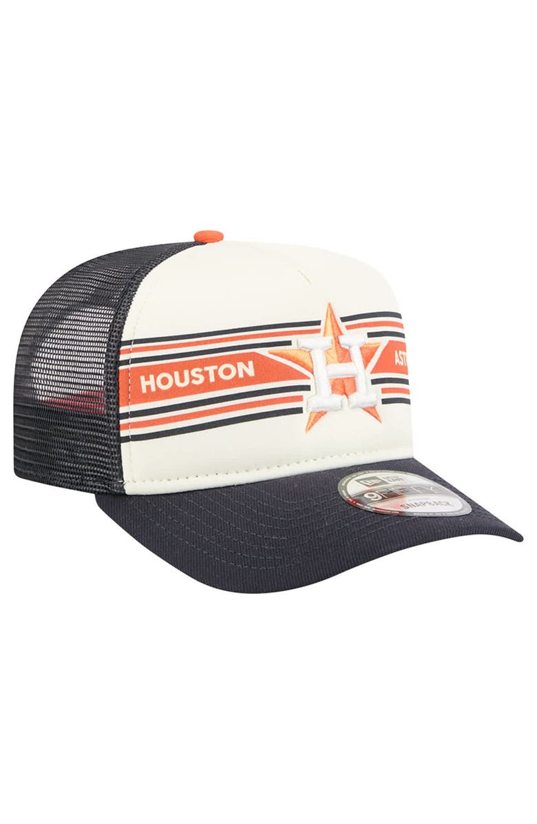 New Era Men's New Era Cream/Navy Houston Astros Banner A-Frame 9FIFTY Trucker Snapback Hat, Alternate, color, Cream