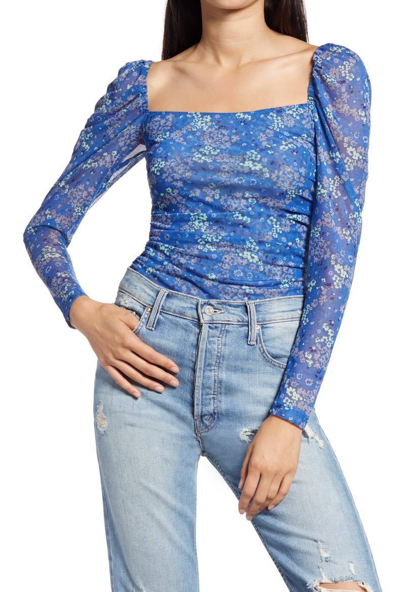 Square Neck Mesh Top, Main, color, BLUE MULTI