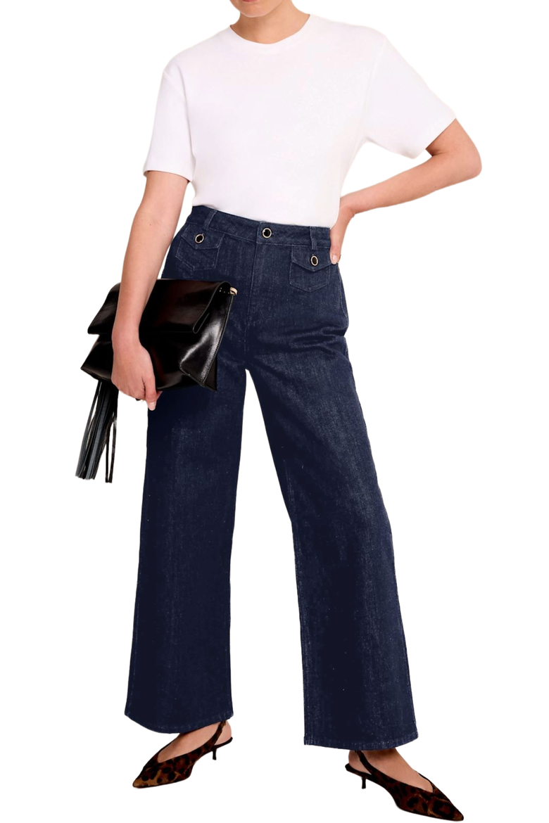 Dark Indigo Patch Pocket Wide Leg Crop Jeans, Main, color, Navy