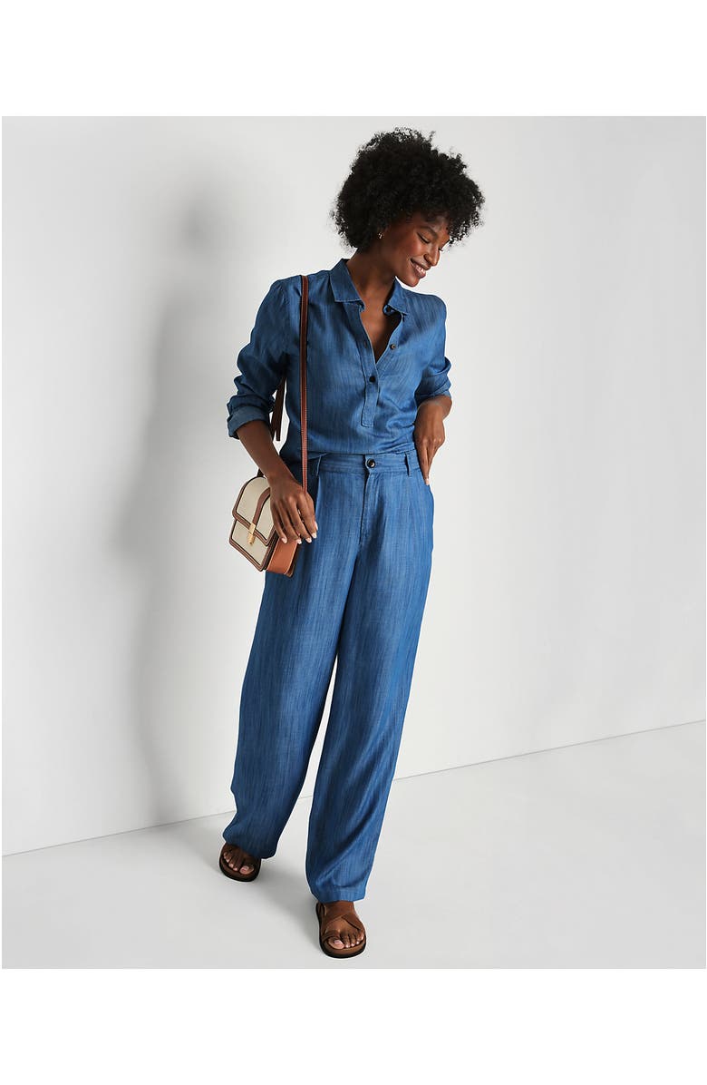 Lands' End High Rise Elastic Back Pleated Wide Leg Pants made with TENCEL Fibers, Alternate, color, Soft Indigo