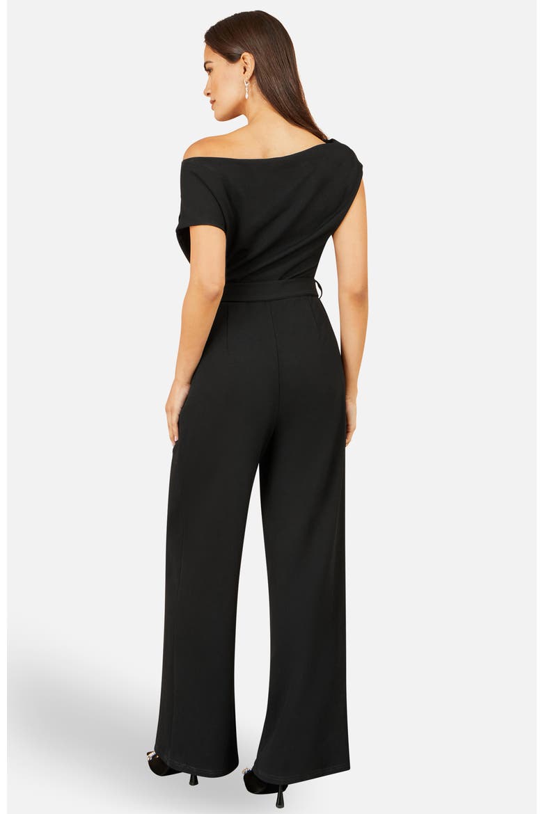 Asymmetric Ruched Stretch Jumpsuit, Alternate, color, Black