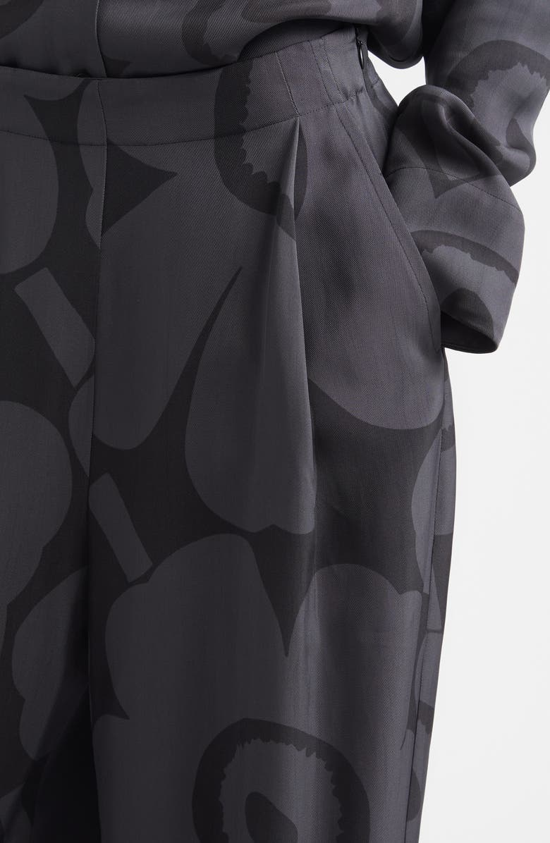 Marimekko Nhtvyys Unikko Pleated Wide Leg Twill Pants, Alternate, color, Black/ Dark Grey