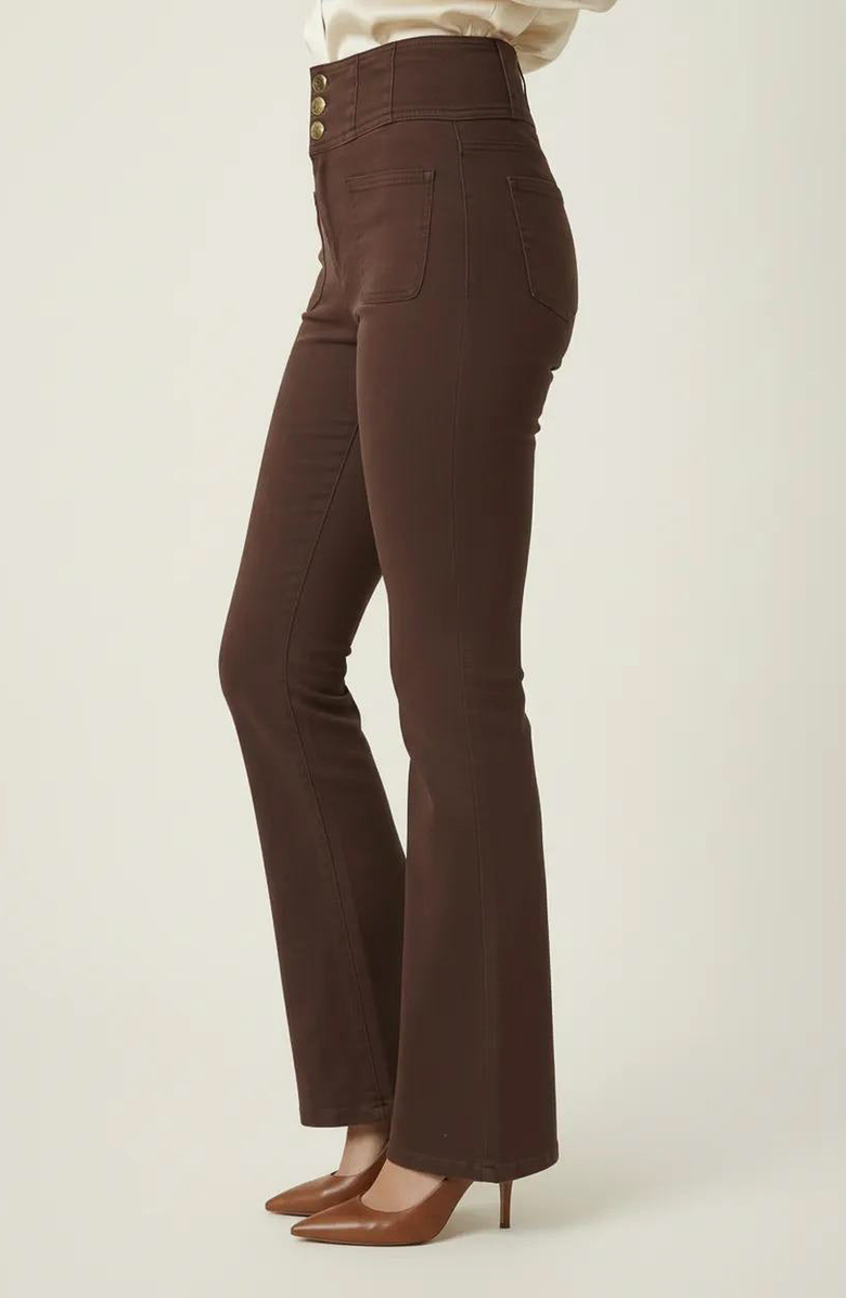 Modenaire High Waist Flare Pants with Button Front, Alternate, color, Chocolate Brown