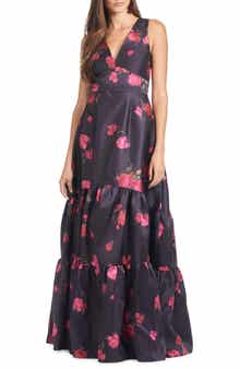 Sachin & Babi Rori Floral Print Tiered Sleeveless Gown