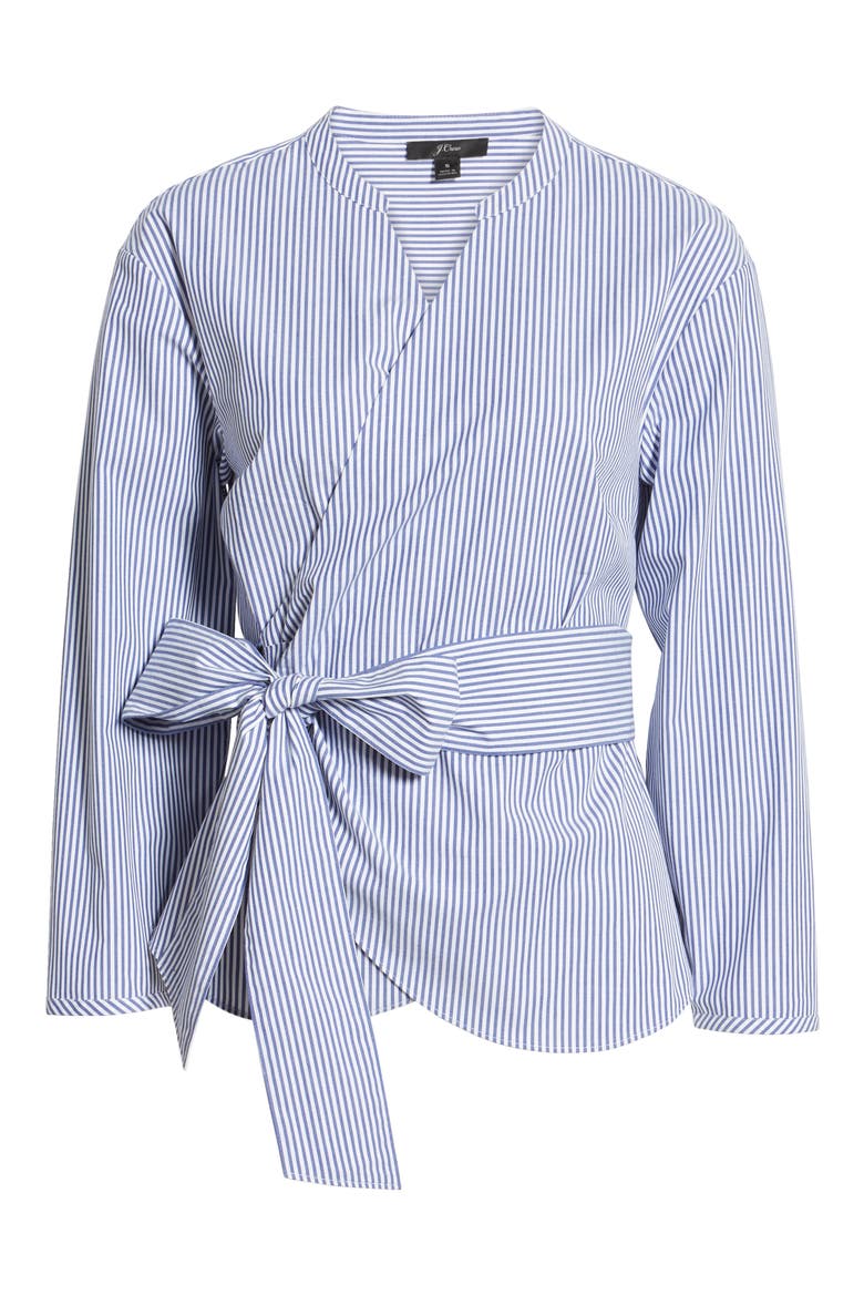 Stretch Cotton Stripe Wrap Top, Alternate, color, BLUE
