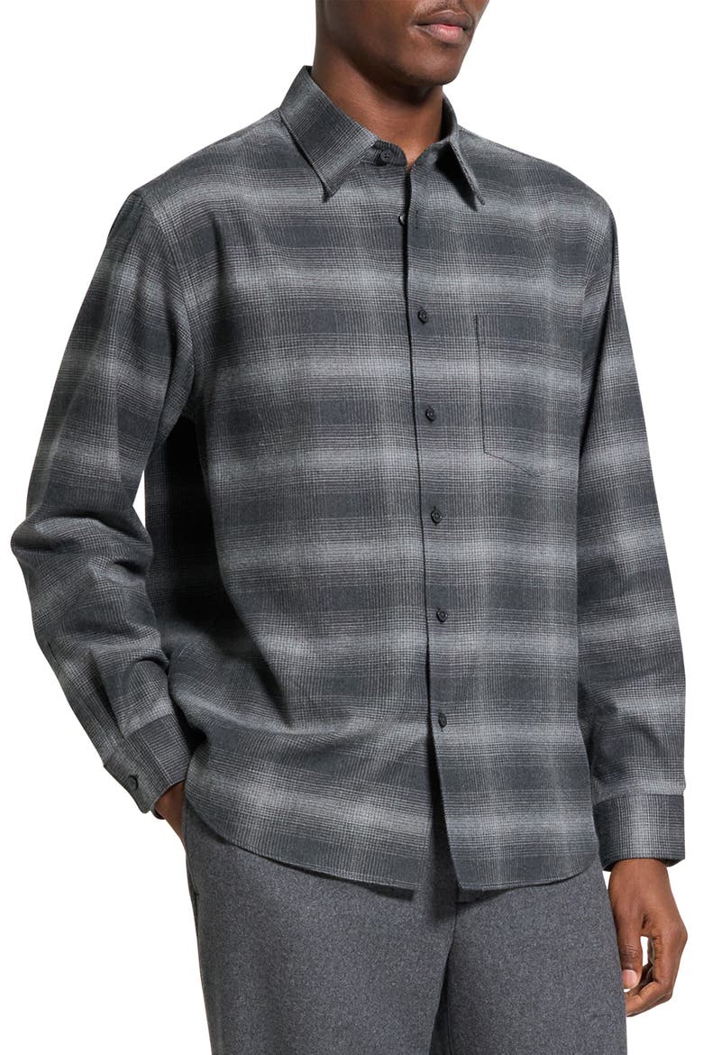 Weekend Gradient Check Brushed Cotton Button-Up Overshirt, Alternate, color, CHARCOAL MELANGE MULTI - WX6